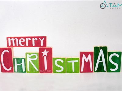 Bộ chữ MERRY CHRISTMAS thẻ gỗ vẽ tay
